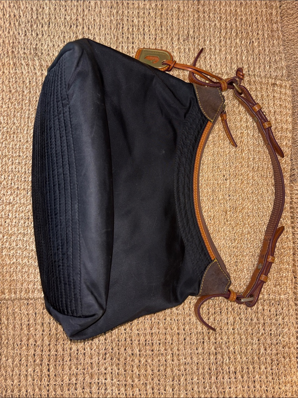 Y2K Dooney & Bourke Black Nylon Shoulder Bag w Tan Leather Trim and Brown Suede - Picture 5 of 11